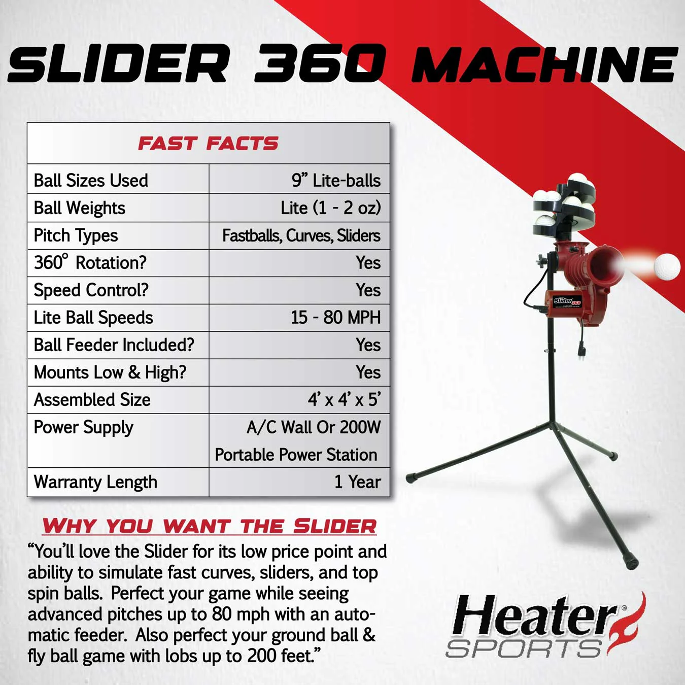 Heater Sports Slider 360 Lite Baseball Pitching Machine - Image 4