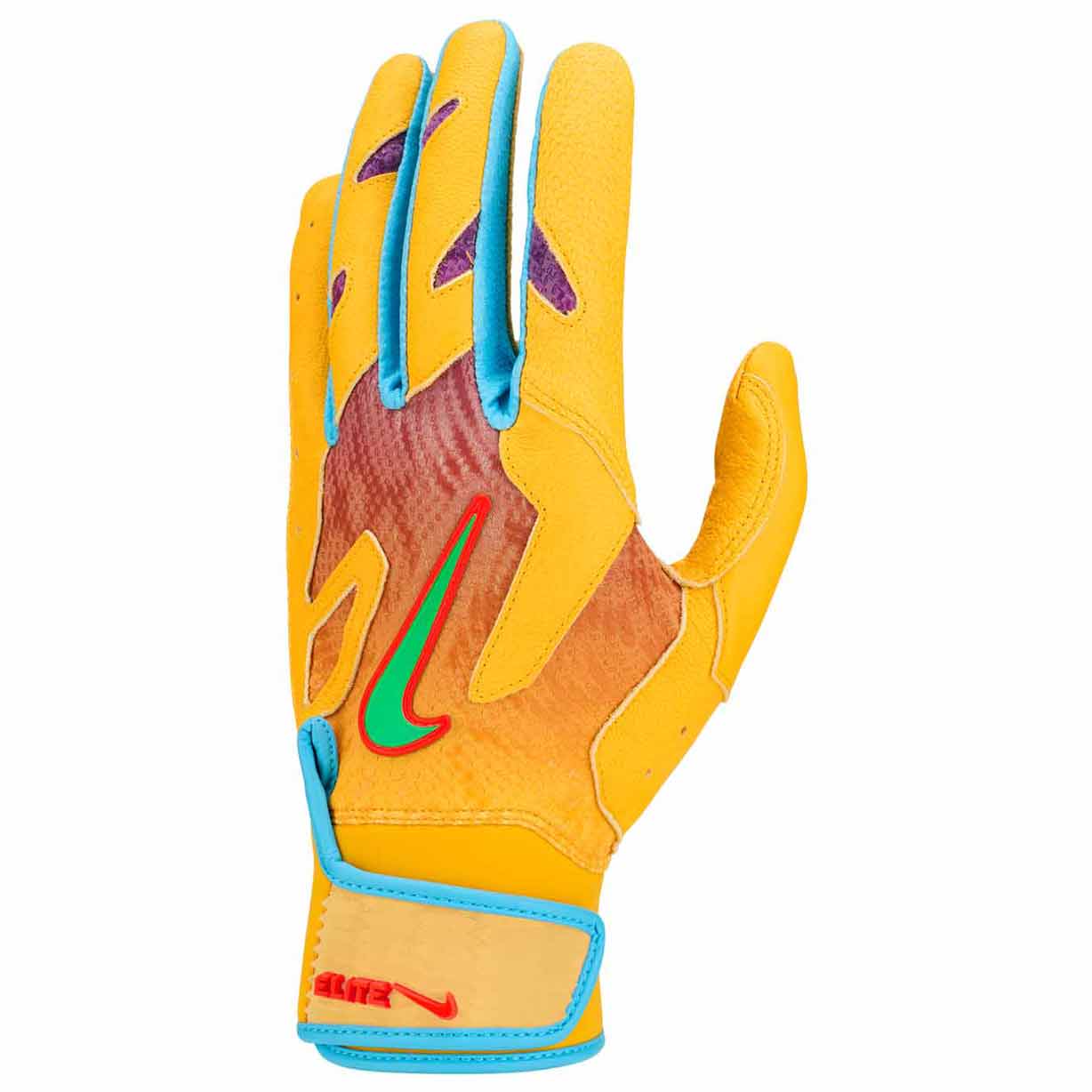 Nike Alpha Elite 2.0 Acuna Hyper Violet/University Gold/Green Shock Batting Gloves
