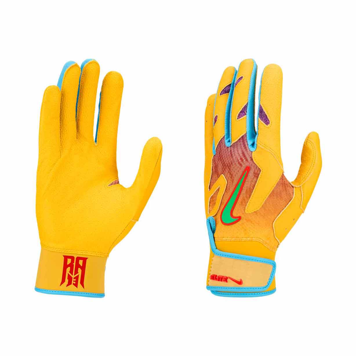 Nike Alpha Elite 2.0 Acuna Hyper Violet/University Gold/Green Shock Batting Gloves - Image 3