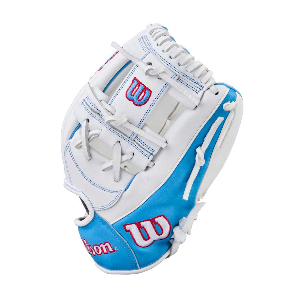 Wilson A1000 Fastpitch H12 White/Cool Blue/Red 12"-RHT - Image 3