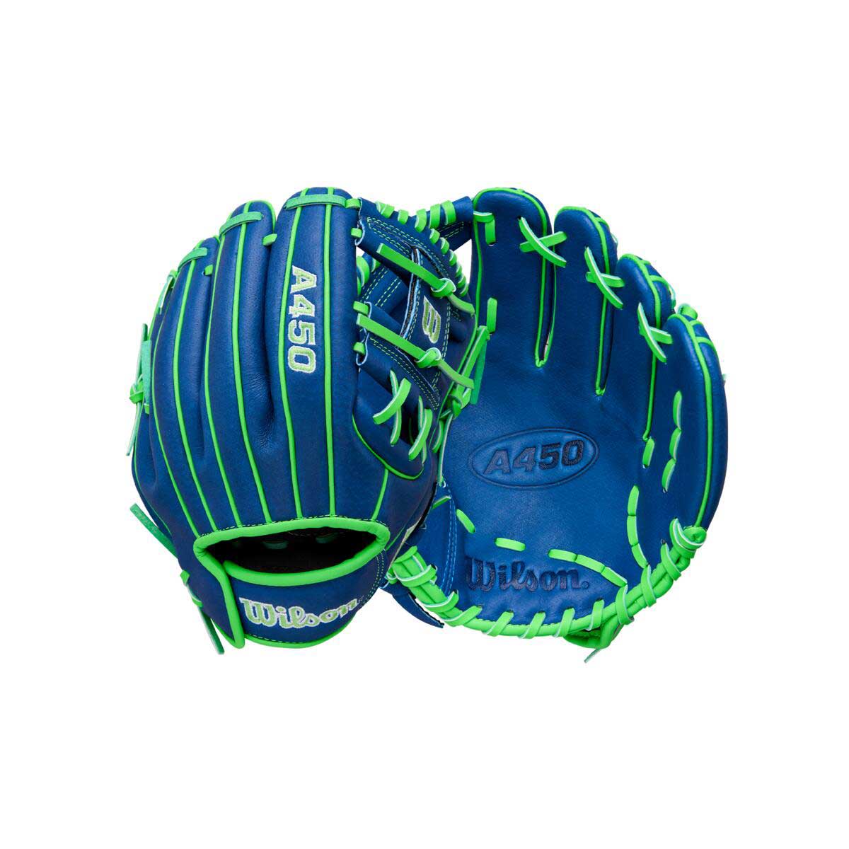 Wilson A450 H-Web Blue/Neon Green/White 10.75"-RHT - Image 4