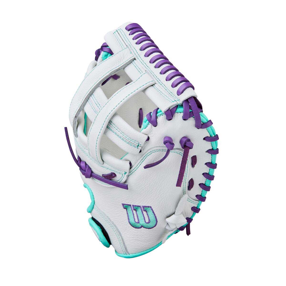 Wilson A500 Siren Fastpitch Dual Post CM White/Seafoam/Purple 32"-RHT - Image 3