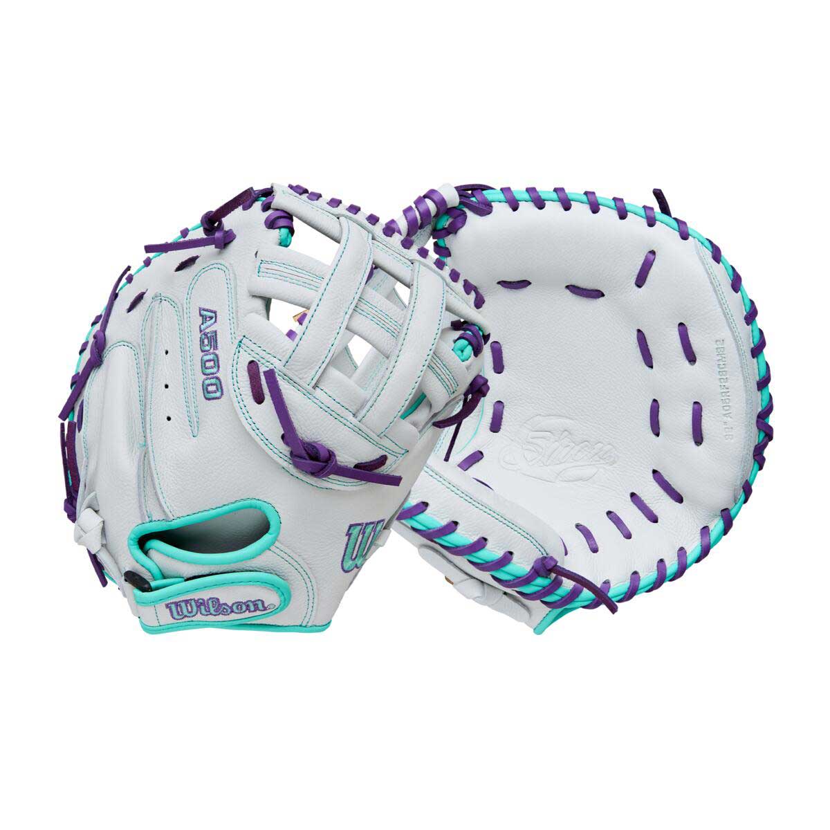 Wilson A500 Siren Fastpitch Dual Post CM White/Seafoam/Purple 32"-RHT - Image 4