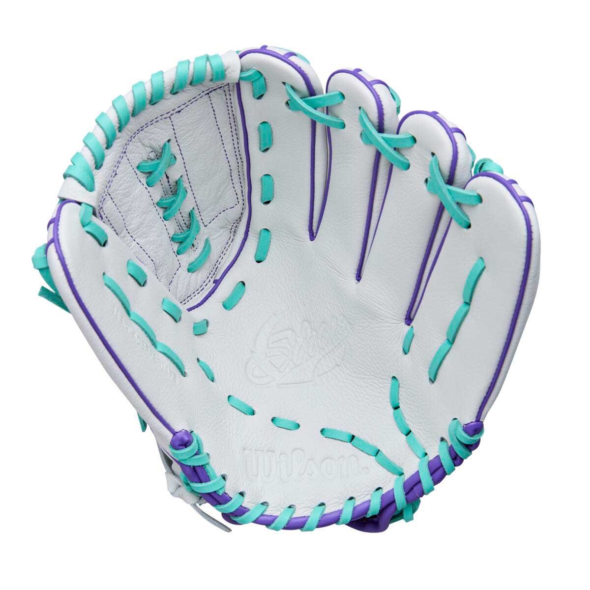 Wilson A500 Siren Fastpitch White/Seafoam/Purple 11.75"-RHT - Image 2