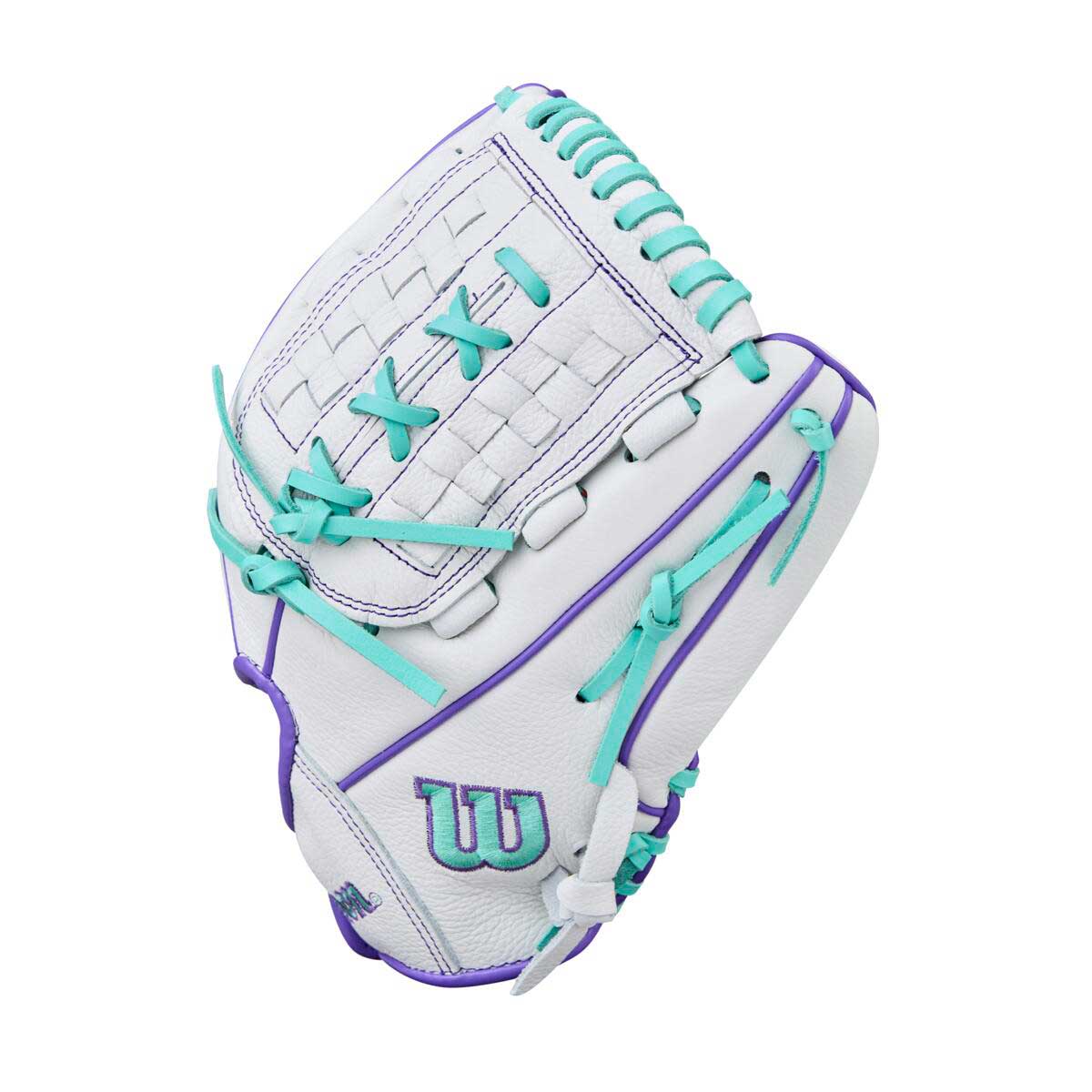 Wilson A500 Siren Fastpitch White/Seafoam/Purple 11.75"-RHT - Image 3