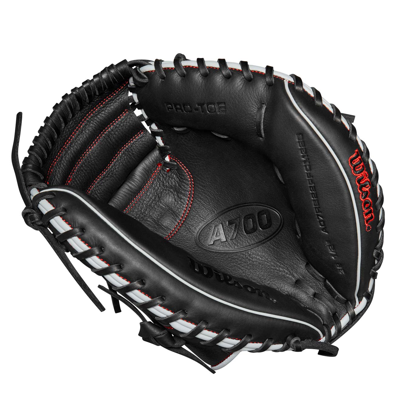 Wilson A700 Catchers Mitt Black/Silver/Red 32.5"-RHT - Image 2