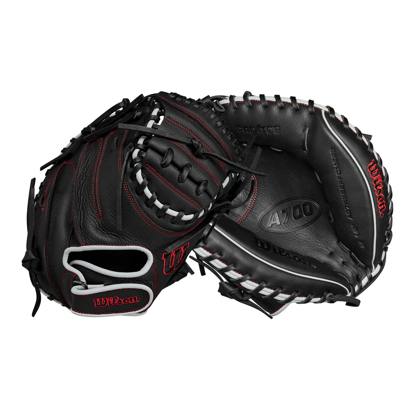 Wilson A700 Catchers Mitt Black/Silver/Red 32.5"-RHT - Image 6